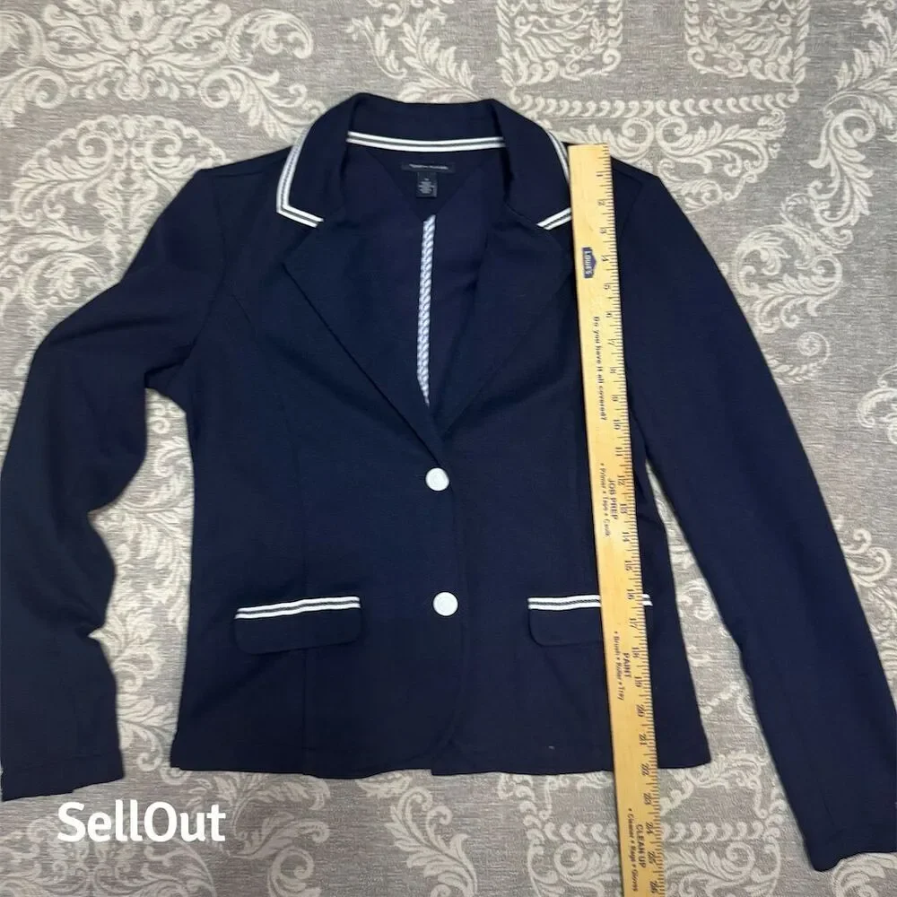 Tommy Hilfiger Women's Navy Blazer M White Trim Business Jacket - Picture 6 of 7